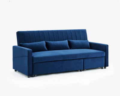 Blue velvet pull on sale out couch