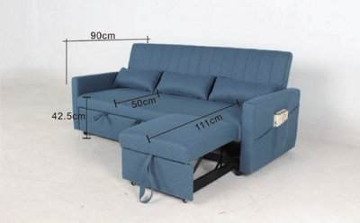 Devon 3 Seater Storage Chaise Pull Out Fabric Grey Velvet Sofa bed