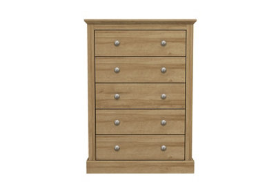 Devon 5 Drawer Chest Oak W 79 x L 39.5 x H 111.9 cm