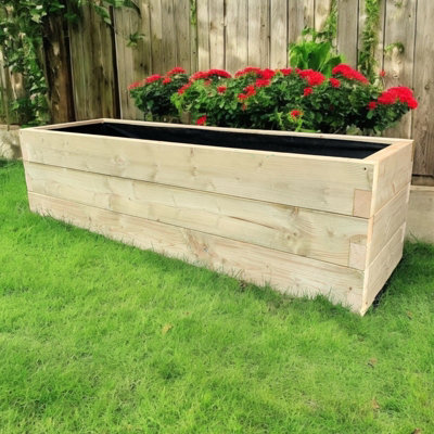 Devonshire Wooden Planter Trough - Natural Wood 90x60x60 cm (LxDxH)