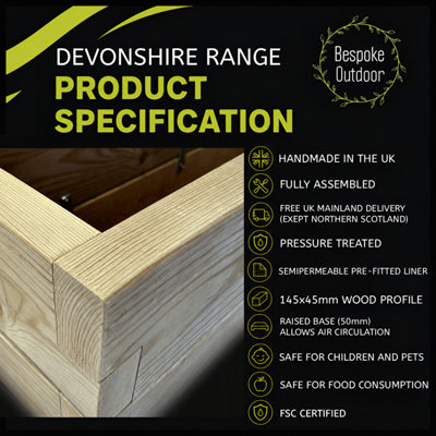 Devonshire Wooden Planter Trough - Natural Wood 90x60x60 cm (LxDxH)