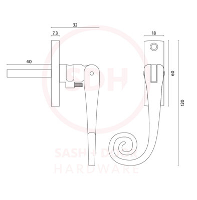 Devoran Monkey Tail Espag Window Handle - Pewter (Right-Hand)