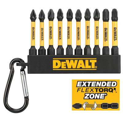 Dewalt 10 Piece FLEXTORQ Screwdriver Impact Rated Bit Set Pozi PZ2 1 3+ Key Ring