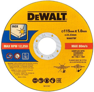Dewalt 115mm 4.5" 1mm Thin INOX Metal Cutting Disc 22mm Bore Flat Disc X 12