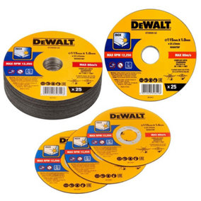 Dewalt 115mm 4.5" 1mm Thin INOX Metal Cutting Disc 22mm Bore Flat Disc x 25 Pack