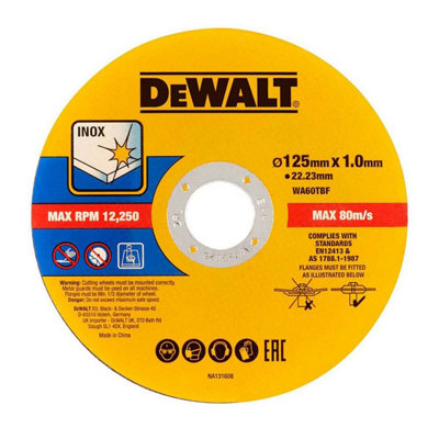 Dewalt 125mm 5.5" 1mm Thin INOX Metal Cutting Disc 22mm Bore Flat Disc x 25 Pack
