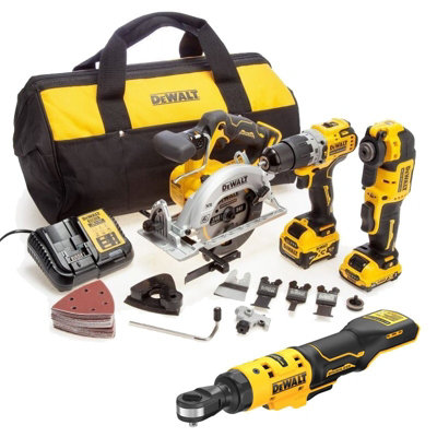 DeWalt 12V XR 4 Piece 12V XR Brushless Kit Hammer Drill Multi Tool Saw Ratchet