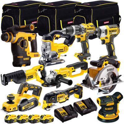 Dewalt 18V 10 Piece Power Tool Kit with 4 x 5.0Ah Battery + 2 x Charger & 2 x Tool Bag T4TKIT-12845