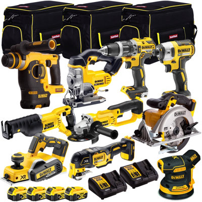 Dewalt 18V 10 Piece Power Tool Kit with 4 x 5.0Ah Battery + 2 x Charger & 3 x Tool Bag T4TKIT-12845