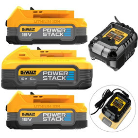 DeWalt 18v Powerstack Compact Batterys + Charger x1 DCBP518 5ah x2 DCBP034 1.7ah