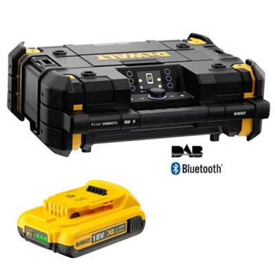 Dewalt 18v Tstak DAB Digital Site Radio Bluetooth Charger USB + 2.0AH Battery
