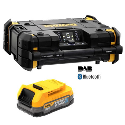 Dewalt 18v Tstak DAB Digital Site Radio Bluetooth Charger USB + Powerstack 1.7AH