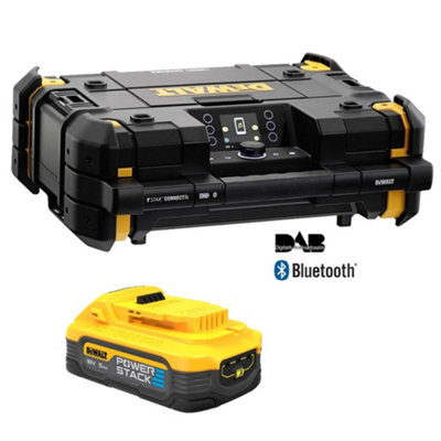 Dewalt 18v Tstak DAB Digital Site Radio Bluetooth Charger USB + Powerstack 5.0AH