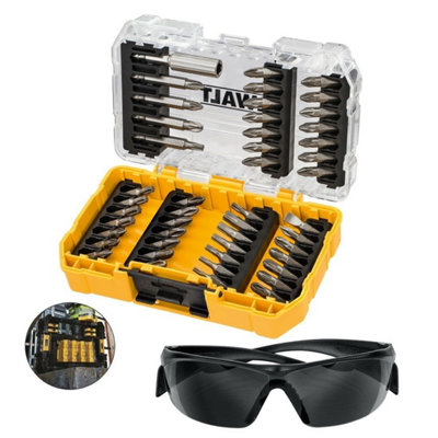 Dewalt 47 Piece Impact Rated Screw Driver Bit Set Hex Shank Black Safety Glasses