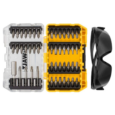 Dewalt 47 Piece Impact Rated Screw Driver Bit Set Hex Shank Black Safety Glasses