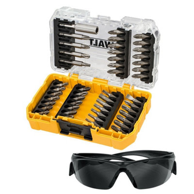 Dewalt 47 Piece Impact Rated Screw Driver Bit Set Hex Shank Black Safety Glasses - 9