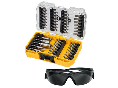 Dewalt 47 Piece Screw Driver Impact Rated Bit Set Hex Shank + Safety Glasses - 3