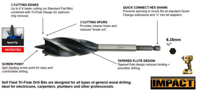Dewalt 6 Piece Tri Flute Impact Ready Auger Bit Speed Tip Set Stubby 16 ...