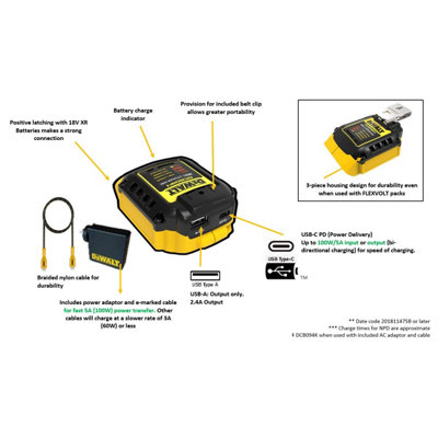 DeWalt DCB094D1 18v XR USB Power Delivery Charging Kit With - 1x 2ah XR Battery