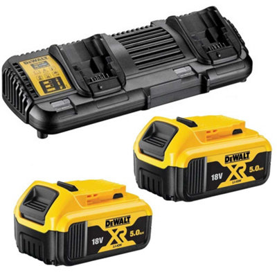 Dewalt DCB184 5.0ah 18v XR Lithium Ion Battery Twin Pack DCB132 Dual Charger DIY at B Q