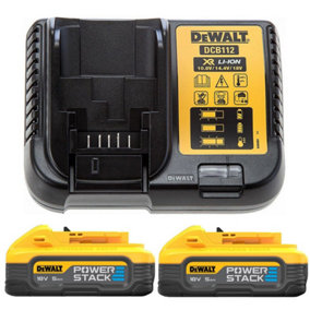 DeWalt DCBP518H2-XJ 18v 5.0ah Compact Powerstack Battery Packs + DCB112 Charger