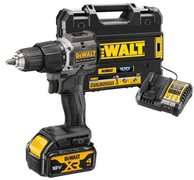 Dewalt DCD100M1T Black 18v XR Brushless Compact Combi Hammer Drill 4AH 100 Year DIY at B Q