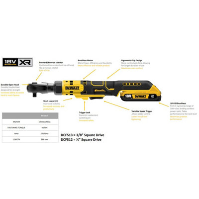 Dewalt DCF512D1-GB XR 1/2in Open Head Ratchet 18V 1 x 2.0Ah Li-ion ...