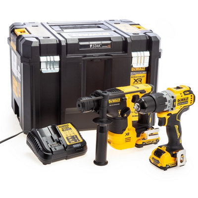 Dewalt DCK2102L2T 12v XR Brushless Twin Kit SDS Compact Hammer Drill Kit DIY at B Q