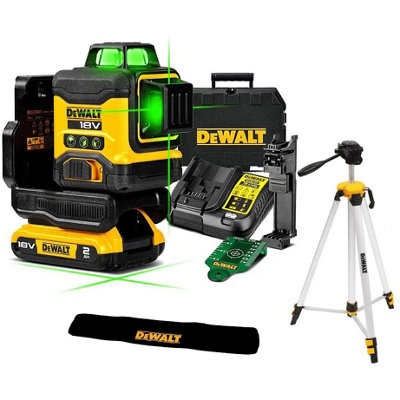 DeWalt DCLE34031D1 18V XR Compact Green Laser 3 x 360 Degree + 2.0Ah + Tripod