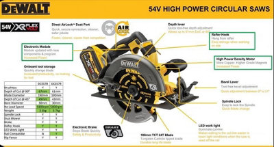 Refurb DeWalt DCS577T2-GB 190mm 54V 2 x 6.0Ah Li-Ion XR FlexVolt Brushless Cordless High Torque Circular Saw - 11