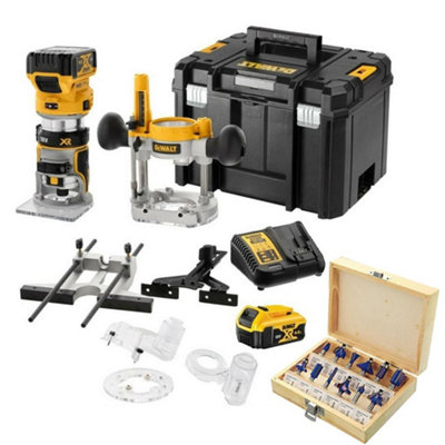 Dewalt DCW604P2 18v XR Brushless Laminate Trimmer 1/4" Router + Plunge Base +Set