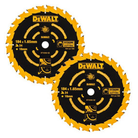 Dewalt DT10303 2 x Circular Saw Blades 184 x 16 x 40T Extreme Framing DWE560