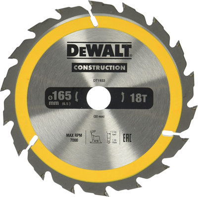 DeWALT DT1933 Cordless Construction Cordless Circular Saw Blade 165 x