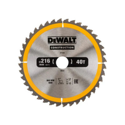 DeWALT DT1953 Construction Circular Saw Blade 216 x 30mm x 40T Nail Tough DT1155