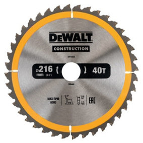 DeWALT DT1953 Construction Circular Saw Blade 216 x 30mm x 40T Nail Tough DT1155