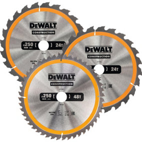 Dewalt DT1963 Triple Pack Construction Circular Saw Blades 250 x 30mm x 48T 24T
