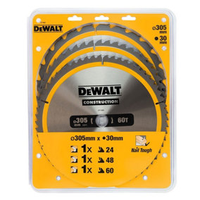 Dewalt DT1964 Triple Pack Construction Circular Saw Blades 305 x 24 48 60 Tooth