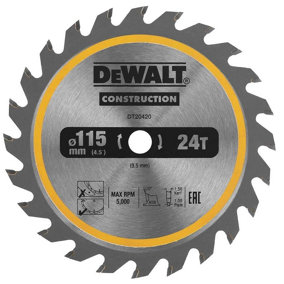 Dewalt DT20420 Circular Saw Blade 115 x 9.5mm x 24 Tooth TCT Fits DCS571 Trimsaw