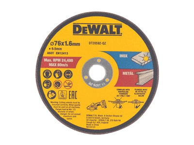 DEWALT DT20592-QZ Bonded Abrasive Cutting Disc 76 x 1.6 x 9.5mm 3 Pack