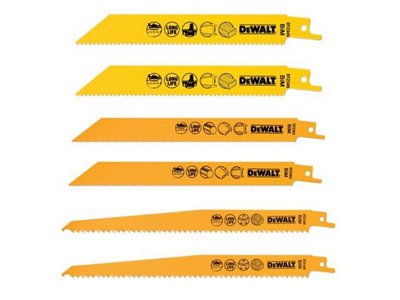 DeWalt DT2444-QZ 6 Piece Reciprocating Sabre Saw Blades Set - Metal Wood Nails
