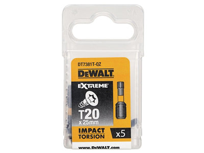 DEWALT DT7381T-QZ Impact Torsion Bits TX20 x 25mm (Pack 5) DEWDT7381TQZ