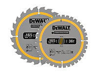 DEWALT DT90270-QZ DT90270 Construction Circular Saw Blade 2 Pack 165 x 20mm x 24T/36T DEWDT90270QZ