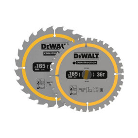 DEWALT DT90270-QZ DT90270 Construction Circular Saw Blade 2 Pack 165 x 20mm x 24T/36T DEWDT90270QZ