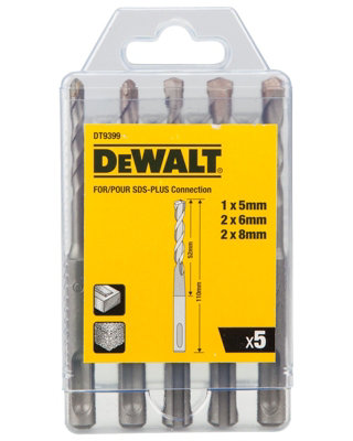 DeWalt DT9399 5 Piece SDS + SDS Plus Drill Bit Set 5mm 8mm DT9399-QZ Case