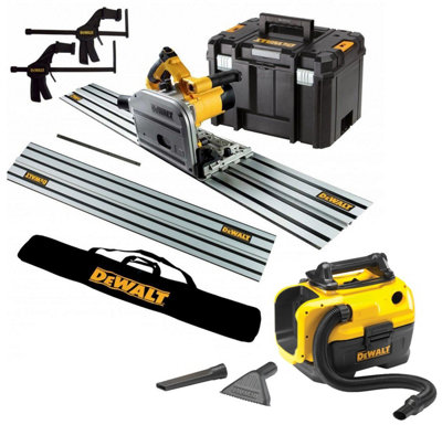 Dewalt DWS520KR 110v Plunge Saw Kit 2x 1.5m Guide Rails Bag Clamps Blade DIY at B Q