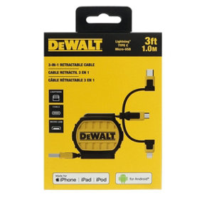 Dewalt Retractable 3ft Apple Android Charger Multi Cable USB Lightenin g Type C