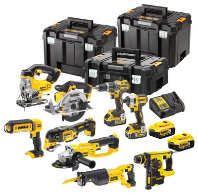 Dewalt XR 18v 9 Piece Brushless Kit + 4 x 5.0Ah Li-Ion Batteries Charger Tstak