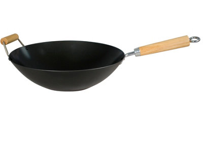 Dexam Non-Stick Carbon Steel Professional Gauge Wok with Helper Handle (14")