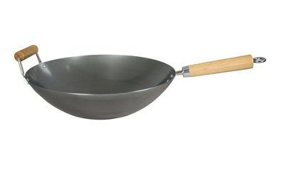 Dexam Professional Carbon Steel Wok with Helper Handle (14")