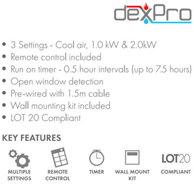 Dexpro 2kW Electric Over Door Heater Air Curtain with Thermostat - 4